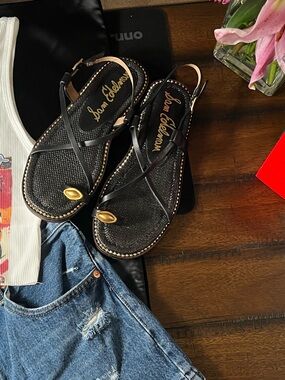 Sam Edelman Black Gladiator Sandals Gold Stud Detail Size 7.5 Boho Chic 😎